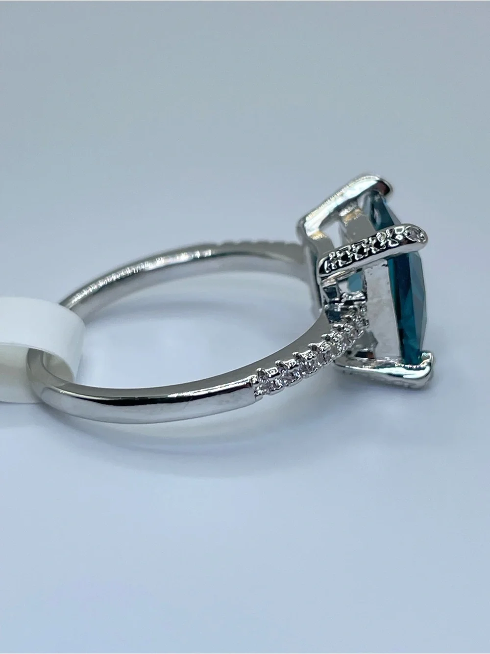 Swarovski Crystal Elements Teal Blue Princess Cut Solitaire Ring Sz 9